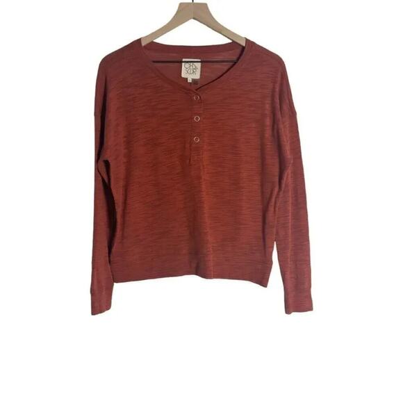 Chaser Slub Jersey Long Sleeve Sheer Lightweight Burnt Orange Henley Size Small - Picture 5 of 13